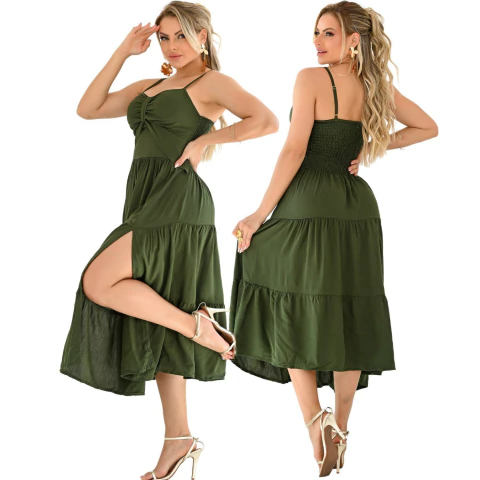 Imagem do Vestido Midi Feminino Fenda De Alcinha Casual Moda Verão