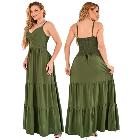 Vestido Longo Feminino Leve E Confortável Varias Cores Blogueira Festa Eventos Casual