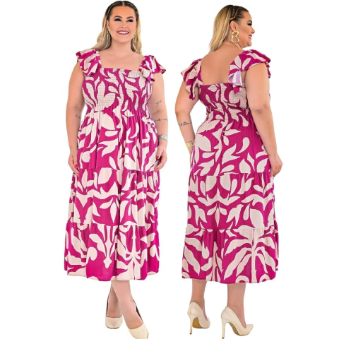 Vestido Midi Estampado Plus Size G - GG - XG Sofia