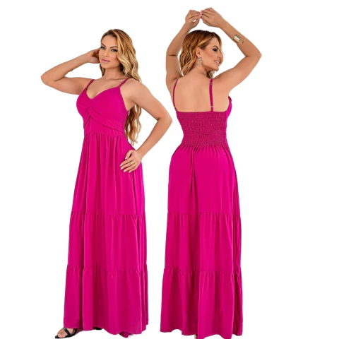 Vestido Longo Feminino Leve E Confortável Varias Cores Blogueira Festa Eventos Casual - Allana Brand