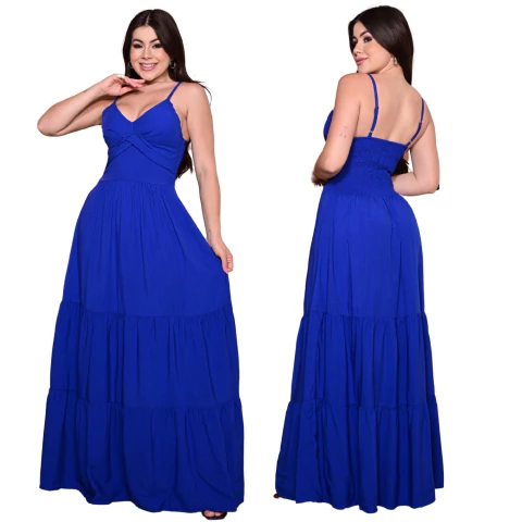 Vestido Longo Feminino Leve E Confortável Varias Cores Blogueira Festa Eventos Casual - comprar online