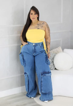 Calça Wide Leg Bolsos