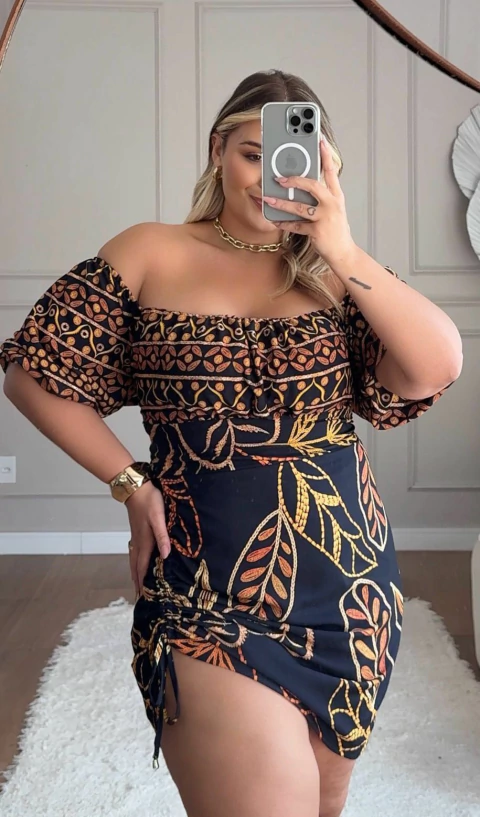 Vestido Folhas Douradas