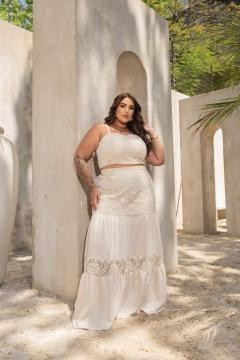 Conjunto Top com Saia Tela Rendada - Sanches Moda Plus Size
