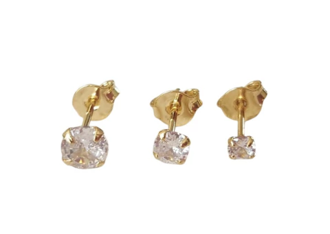 Trio de brincos folheados a ouro com zircônias - Sara - comprar online