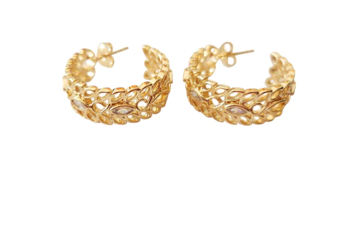 Argola Folhas folheada a ouro 18k com Zircônias - Marta - comprar online