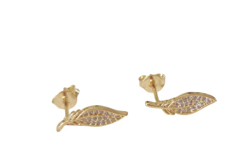 Brinco infantil folha folheado a ouro 18k com zircônia - comprar online