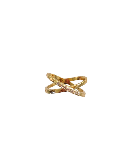 Anel folheado a ouro 18k com Zircônias cruzado - Bali - comprar online
