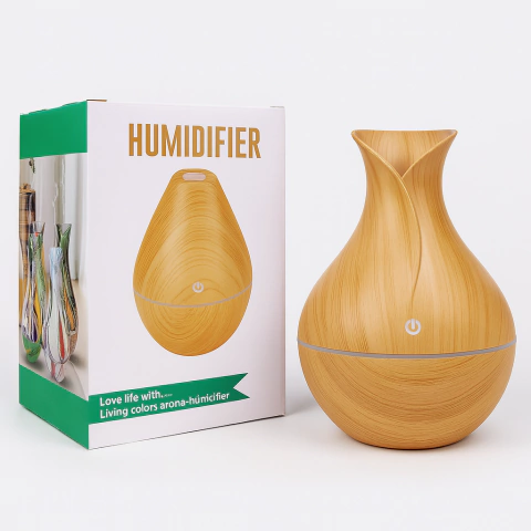 Humidificador Aromaterapia USB con Luz LED – Madera Clara