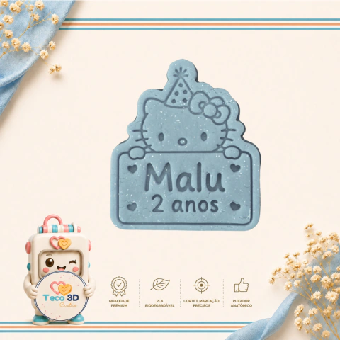 CORTADOR + CARIMBO MARCADOR: HELLO KITTY ANIVERSÁRIO - PERSONALIZADO COM NOME + IDADE