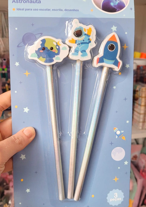 Kit lápis com borracha astronauta