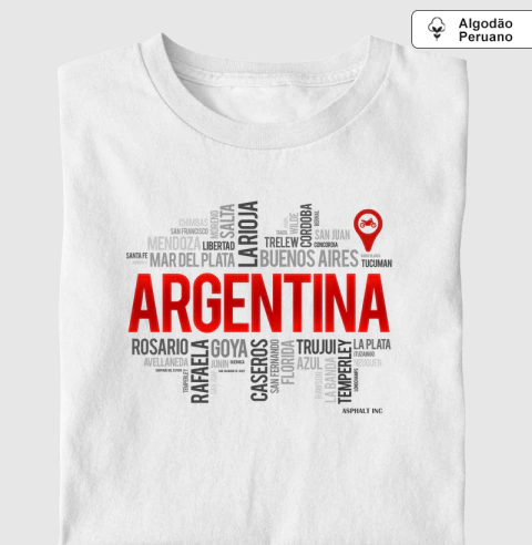 CAMISETA ARGENTINA - ROTA DAS CIDADES - ALGODÃO PERUANO - comprar online