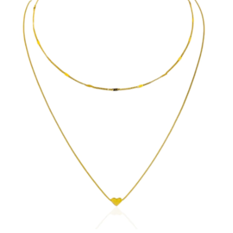 COLAR DUPLO VENEZIANA COM CORAÇÃO LISO