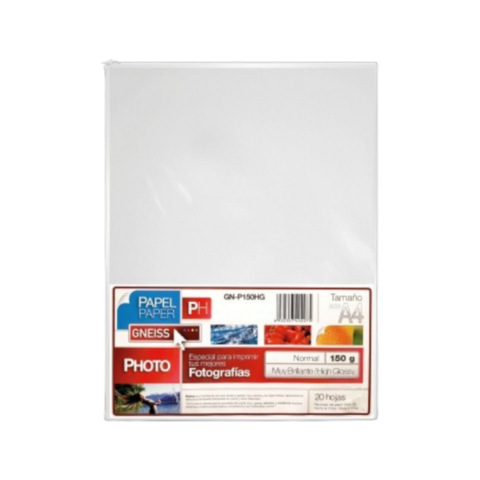 PAPEL FOTOGRAFICO GNEISS HIGH GLOSSY A4 150 GR 20 HOJAS - comprar online