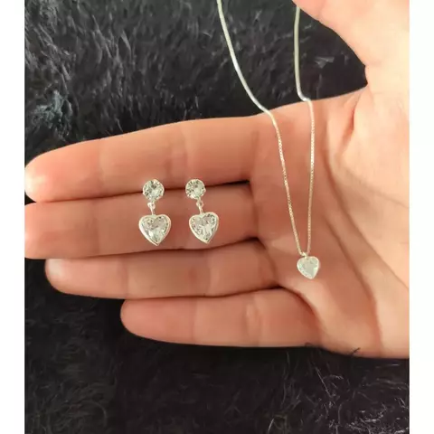 Conjunto Colar + Brinco Zirconia Coração Prata 925 - comprar online