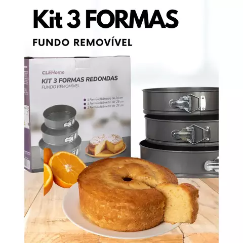KIT 3 Formas para Bolo com Fundo Removível – CLEHome - comprar online