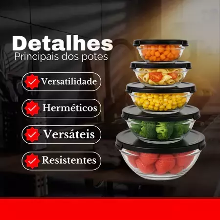 Conjunto 5 Potes de Vidro Hermetico - comprar online