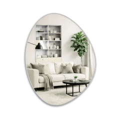 Espelho Decorativo Orgânico Adnet Suspenso com Suporte de Parede Costurado em Couro Ecológico para Banheiro Quarto Sala - Couse