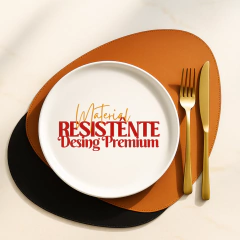 Jogo Americano Sousplat Dupla Face em Couro Ecológico Formato Orgânico Impermeável, Resistente e Fácil de Limpar, Elegante para Mesa Posta e Decoração - Couse