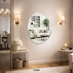 Espelho Decorativo Orgânico Adnet Suspenso com Suporte de Parede Costurado em Couro Ecológico para Banheiro Quarto Sala na internet