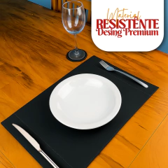 Jogo Americano Sousplat De Mesa em Couro Ecológico Preto Decoração Retangular Couse - Couse
