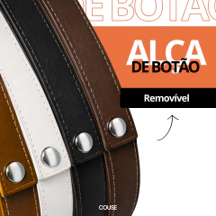 Espelho Decorativo Redondo Adnet Suspenso com Alça de Botão Costurada em Couro Ecológico para Banheiro Quarto Sala - Couse