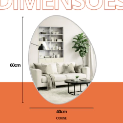 Espelho Decorativo Orgânico Adnet Suspenso com Suporte de Parede Costurado em Couro Ecológico para Banheiro Quarto Sala - comprar online