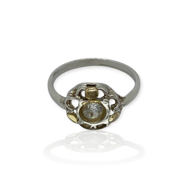 Anillo Plata 925 Flor combinada con dublé y circonio - Ml1018 - 15d en internet