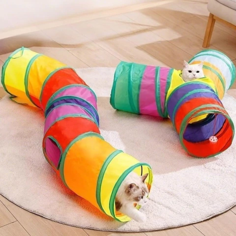 Túnel Para Gatos Plegable Juguete Multicolor Con Pelota