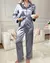 Pijama Feminino Cetim de Seda com Elastano Calça e camisa de Maga Comprida bolso e botão na internet
