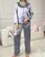Pijama Feminino Cetim de Seda com Elastano Calça e camisa de Maga Comprida bolso e botão