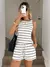 Conjunto de regata e shorts femininos listrados esportivos e casuais da primavera/verão. - comprar online