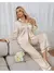 Pijama Feminino Cetim de Seda com Elastano Calça e camisa de Maga Comprida bolso e botão - loja online