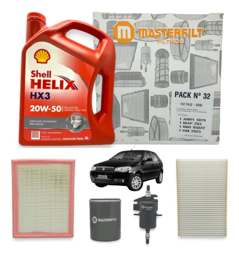 Kit Aceite Shell 20w50 + 4 Filtros Fiat Palio 2001 A 2016