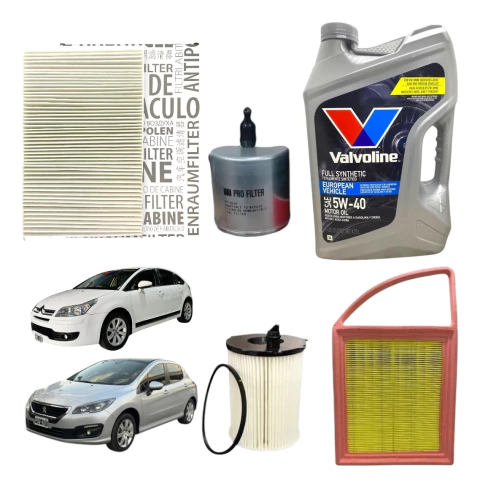 Kit Valvoline 5w40 + 4 Filtros Peugeot 308 408 C4 1.6 8v Hdi