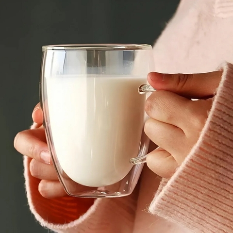 Taza 350 Ml Doble Vidrio Asa Grande Cafe Te Bazar Cocina