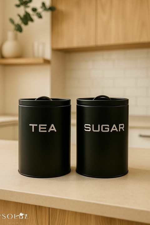 Set x 2 Latas Azúcar y Te Moderna Negra Deco Y Guardado Diseño