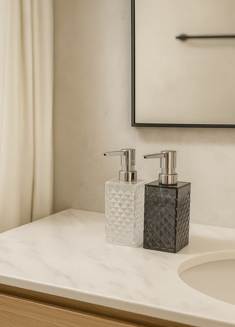Dispenser De Baño De Vidrio Redondo Con Rombos