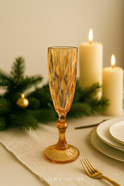 Set x6 Copas Champagne Vidrio Rombo Labrado Brindis - Doradas - comprar online