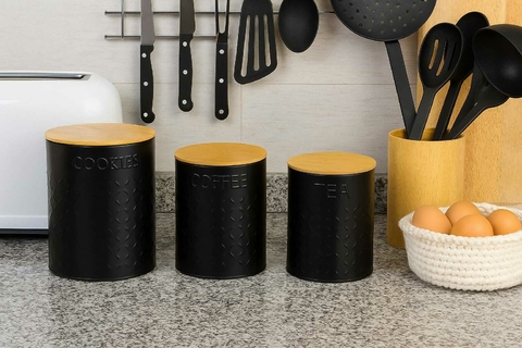 SET X3 LATA CONTENEDOR INDUSTRIAL NORDICO NEGRO Y BAMBU