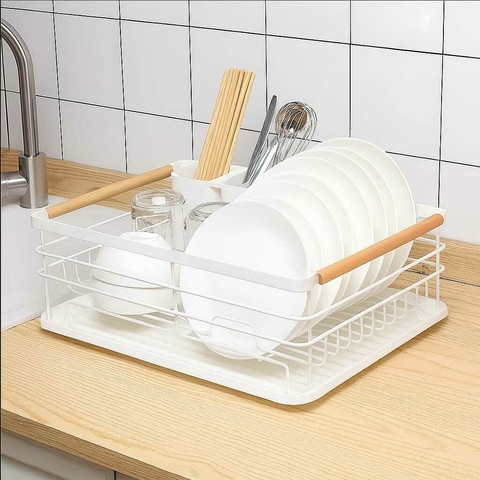 Escurridor De Platos Secaplatos Con Manijas De Madera BAMBU BLANCO - comprar online