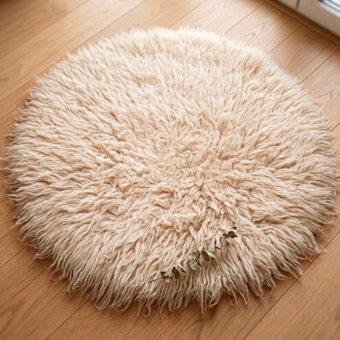 Carpeta Alfombra Flokati Redonda De 90 Cm Lana