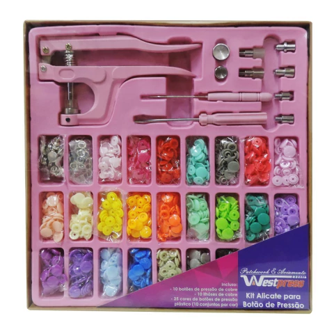Kit Alicate de Pressão 3 em 1 Com 540 Botões de Plástico Ilhós e Metal Tic Tac