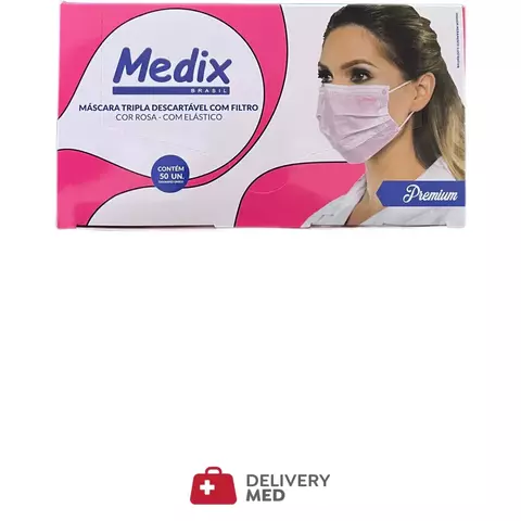 Máscara cirúrgica tripla rosa Medix 50un