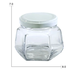 Pote de Vidro Sextavado Baixo 170ml (1uni) Tampa Branca