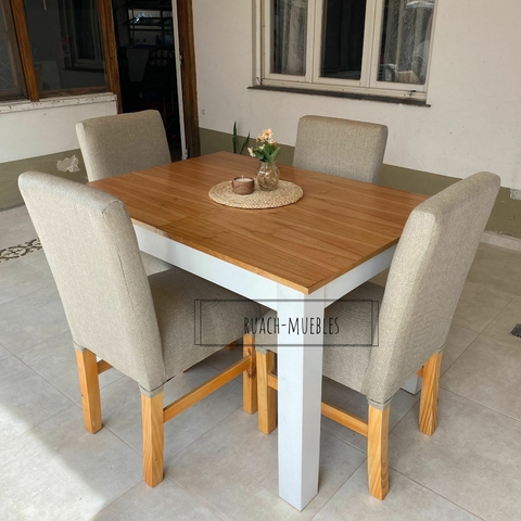 Mesa combinada paraíso y blanco + 4 sillas vestidas - comprar online