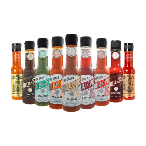 Combo de Molhos de Pimenta Chilliepig e Arroxada - (9 molhos, do suave ao nuclear extraforte)