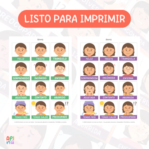 Pictogramas de emociones listos para imprimir | Apinú - comprar online