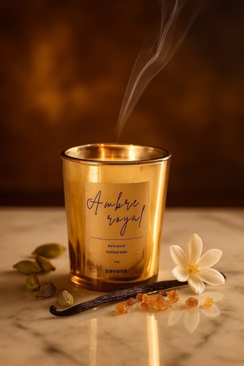 Vela Aromática Ambre Royal – Oriental Ambarada | Cardamomo, Baunilha e Pralinê | 70g - comprar online