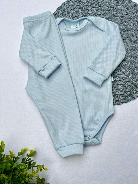 Conjunto Canelado Manga Longa Azul